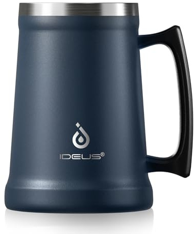 Ideus® Isoliert Bierkrug mit Griff 710ml, Edelstahl Bierglas Groß Thermobecher Metall Bierbecher, Geboren für das Oktoberfest (Marine Blau)