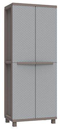 Terry, Jrattan 368 , Besenschrank mit zwei Türen in Rattan-Optik, Innenregal mit 4 Einlegeböden, für den Innen- und Außenbereich/Taubengrau - 68x37,5x170 cm