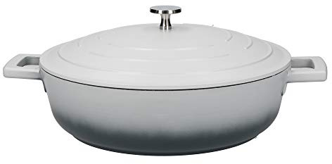 MasterClass Flacher Schmortopf mit Deckel, 4 l/28 cm, leichter Aluminiumguss, induktions- und ofenfest, Ombré-Grau