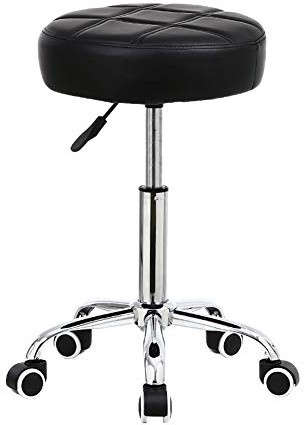 KKTONER Rollhocker Barhocker Arbeitshocker höhenverstellbar 51-67cm drehbar aus Kunstleder Schwarz