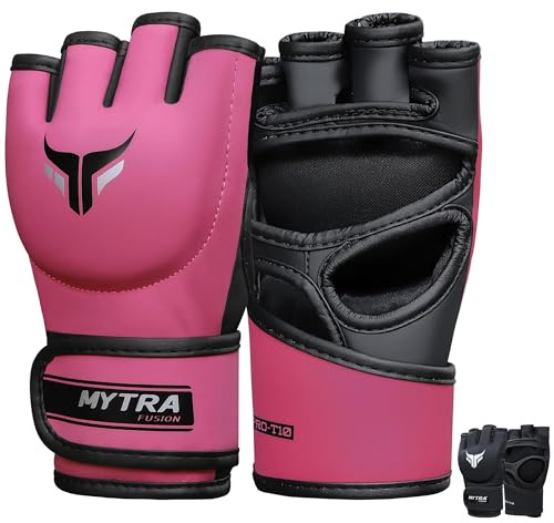 Mytra Fusion MMA Handschuhe Frauen MMA Sparring Handschuhe für Kickboxing Muay Thai Training Cage Fighting und Mixed Martial Arts Grappling Handschuhe (M, Pink)