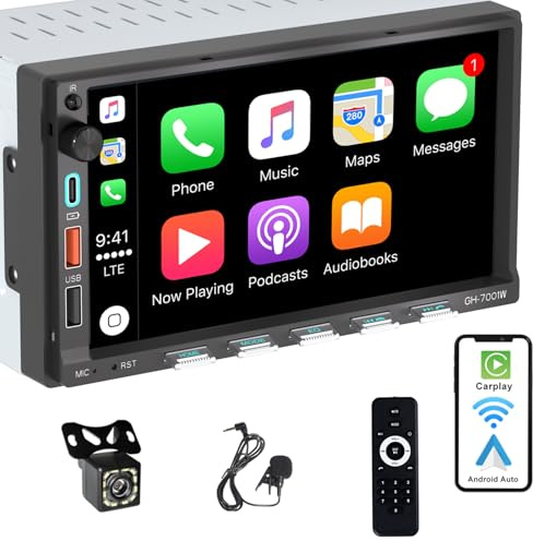 Alondy Autoradio Bluetooth 2Din mit Bildschirm(7), Kompatibel mit [Wireless] Apple CarPlay/Android Auto Typ-C USB 3A Schnellladung Rückfahrkamera AM/FM/RDS Radio DSP