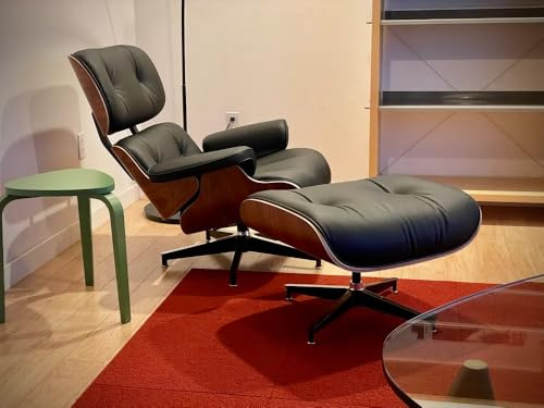 Birchhaus Echtleder-Entspannungssessel mit Fußhocker, moderner Fernsehsessel, drehbarer Chaiselongue mit Ottomane, Fester Neigungswinkel von 105°, einzigartiges Design mit gepolstertem Kissen