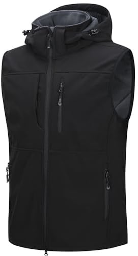 33,000ft Weste Herren Outdoor Wasserdichte Softshell Ärmellose Jacke Bodywarmer Fleece Weste mit Kapuze Full Zip Softshellweste Schwarz XL