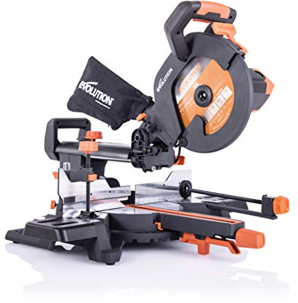 Evolution Schiebe-Kapp- und Gehrungssäge R255SMS+ | 2000 W, 300 mm Gleitfunktionalität, Schrägschnitt, Gehrungswinkeln | Ø 255 mm HM / TCT Sägeblatt für Multimaterialschnitt | Zug-kapp-gehrungssäge