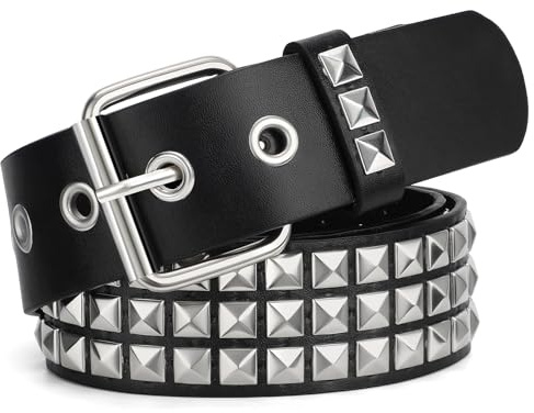 WHIPPY Nietengürtel Leder Metall Punk Rock Nietengürtel für Damen/Herren Punk-Ledergürtel Gotischer Gürtel Zubehör für Jeanshosen