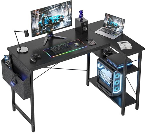 BEXEVUE L-förmiger Schreibtisch – 100x70 cm Gaming Tisch mit Ablagefächer, Umkehrbarer PC Ecktisch Computertisch, Corner Gaming Tisch für Studium Arbeit Zuhause Schlafzimmer, Schwarz