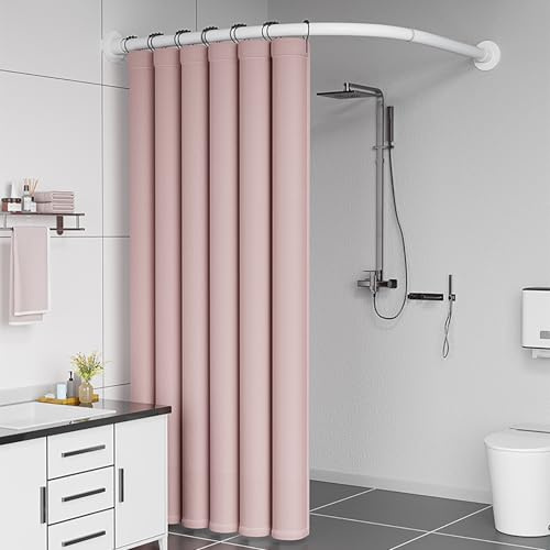 Verstellbare Duschvorhangstange L Form Ohne Bohren, Duschstange Für Duschvorhang 304 Edelstahl, Ohne Deckenhalterung Erweiterbar Gebogene Eckduschstange, Für(Size:C 90-130cm x 90-130cm,Color:weiß)