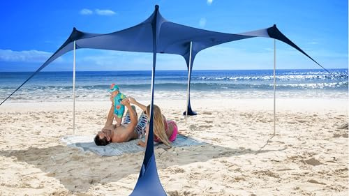SUN NINJA Strandzelt, Sonnensegel LSF 50+, mit Sandschaufel, Heringen und Stabilitätsstangen, Schattensegel für draußen für Campingausflüge, Angeln, Spaß im Garten oder Picknicks
