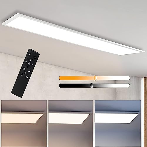 CBJKTX Deckenleuchte LED Panel 120x30CM Deckenlampe Flach Dimmbar mit | Fernbedienung 48W Deckenpanel Lang Modern Küchenlampe Rechteckig Weiß Bürolampe Tageslichtlampe Deck Küche Wohnzimmer Büro