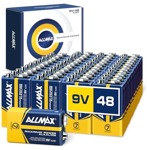 Allmax 9V Block (6LR61) Maximum Power Alkaline-Batterien (48 Stück) - Ultra-langlebig, 7 Jahre Haltbarkeit, auslaufsicheres Design - perfekt für Rauchmelder und kabellose Mikrofone (9 Volt)