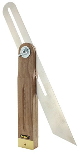 hedue® Schmiege A230 - Winkelschmiege aus Nussbaum mit Langloch & Messingbeschlag, Winkel verstellbar, 30 cm