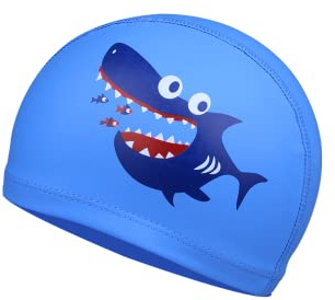 Badekappe Kinder Jungen für 4-10 Jahre - Bademütze Schwimmkappe (Blau, Hai)