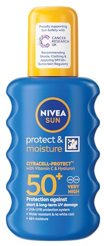 NIVEA SUN Schutz & Pflege Sonnenspray LSF 50+ (200 ml), Sonnencreme Spray für 48h Feuchtigkeit mit Vitamin E, sofortiger Sonnenschutz vor UVA-/UVB-Strahlen