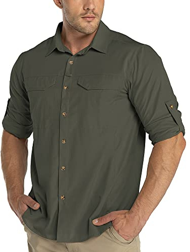 33,000ft Funktionshemd Herren UPF50+ UV-Schutz Langarm Outdoor Safari Hemd | Atmungsaktiv Funktionshemd, Mückenschutz Sommerhemd, Ärmel hochkrempelbar, Mesh-Entlüftung, Wandern Trekking Angeln Freizeit
