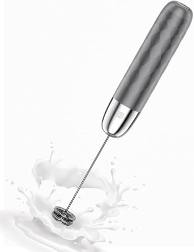 Maestri House LunaFro Mini Wiederaufladbarer Milchaufschäumer, elektrischer Handschaumbereiter, abnehmbarer Edelstahl-Schneebesen, Getränkemixer, Mini-Mixer für Matcha, kein Ständer, mittelgrau und