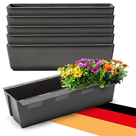 BigDean 6 Paletten Blumenkästen Einsatz mit Hängesystem 37cm anthrazit | Blumenkasten für Palette Pflanzkasten für Europalette Balkonkasten Blumentopf aus recyceltem PP-Kunststoff MADE IN GERMANY