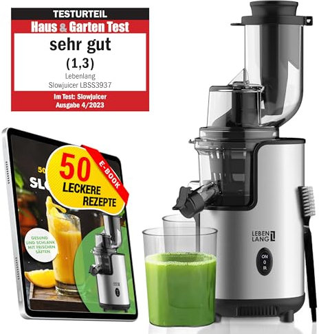 LEBENLANG Entsafter Slow Juicer Edelstahl - Gemüse und Obst & BPA-Frei l Selleriesaft Saft Karotten Vegan l Juicers Fruchtsaft Presse Saftpresse elektrisch Machine Fruchtpresse Keramik Green press