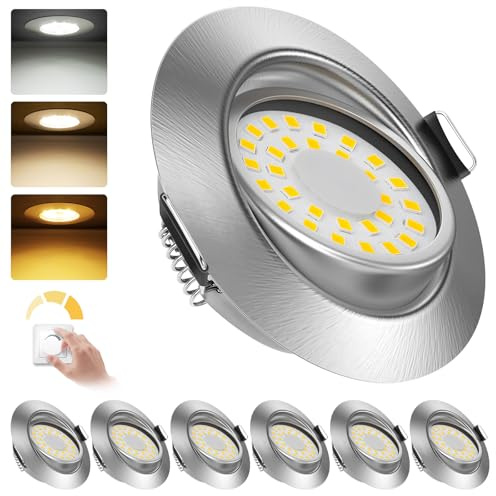 zexhy LED Einbaustrahler Dimmbar LED Spots 230v 5W Schwenkbar Bad Einbauleuchten IP44 Deckenspots Warmweiß 3000K Neutralweiß 4000K Kaltweiß 6000K für Wohnzimmer,Badezimmer,Küche 6er Set