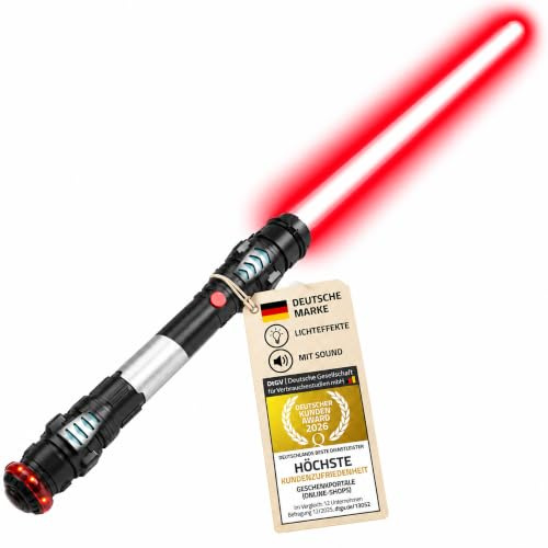 GOODS+GADGETS® Rotes Lichtschwert 108 cm, Laserschwert mit Sound & Licht | Echtes Sci-Fi-Gefühl, ausfahrbares Lichtschwert für Kinder, vibrierender Griff, leuchtende Requisite für Cosplay & Kostüme