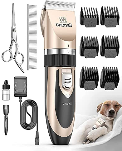 oneisall Leise Hundeschermaschine Profi Schermaschine Hund Katze Tierhaarschneidemaschine Elektrische Hundetrimmer Schnurlosen Haarschneidemaschine (Gold) (Gold)