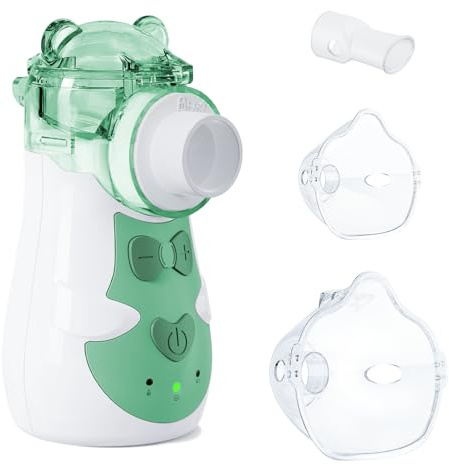 AEKREY Tragbarer Inhalationsgerät Kinder & Erwachsene, baby Inhalator | Leise, Partikelgröße 3µm, 5 Stufen, abnehmbare Zerstäubermodul, 750mAh aufladbar für Reisen & zu Hause, Grün