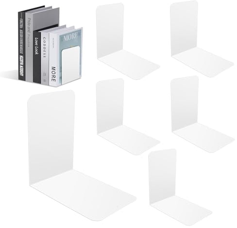 Rlssaki 6 Stück Buchstützen Metall,Regal Schreibtisch, (15*15*10 cm, Weiß) | Bücherhalter für Regal, Buchhalter mit Antirutschmatte, Book Holder, für Büro, Zuhause, Schule, Bibliothek