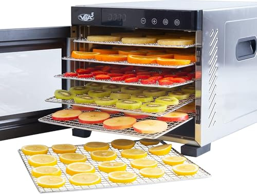 Vita5 Dörrautomat mit 6 Edelstahl-Dörrgitter - Dörrgerät 0,7m² Dörrfläche mit Temperaturregler (35-75°C) – Trocknen von Obst Gemüse Fleisch - 650W 24H Timer-Funktion LED Display - Dehydrator Food