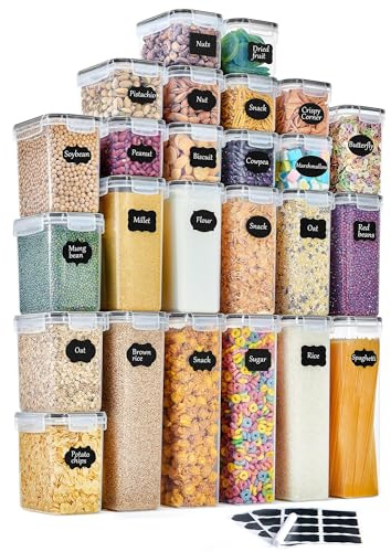 GoMaihe Vorratsdosen 25 Set Aufbewahrungsbox Küche Organizer, Luftdicht Vorratsbehälter Plastik mit Deckel, Vorratsdose für Müsli Mehl Kaffeebohnen Cornflakes Spaghetti Aufbewahrung