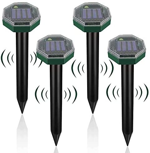 Flintronic 4 Stück Solar Maulwurfabwehr, Wasserdicht Solar Maulwurfbekämpfung, Ultrasonic Solar Maulwurfschreck, Mole Repellent mit IP65, Wühlmausschreck Maulwurf Vertreiber für Den Garten