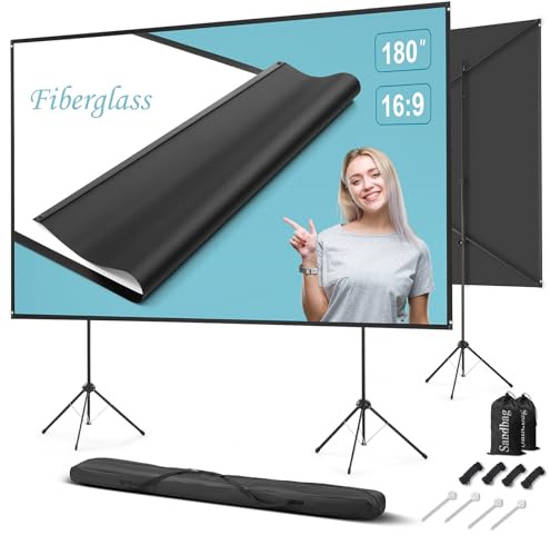 Beamer Leinwand Outdoor mit Stativ, 180 Zoll (16:9), Tragbar Projektor Leinwand, Windresistente Projektionsleinwand, Fiberglas, Stabiler Rückhalt, Stativ-/Wandmontage, für Gartenpartys, Heimkino.