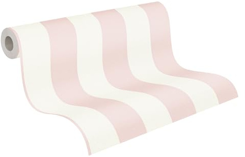 A.S. Création Trendwall 2 Vliestapete mit Blockstreifen 0,53 x 10,05 m – Rosa, Weiß – dezente Streifentapete Made in Germany – 381013