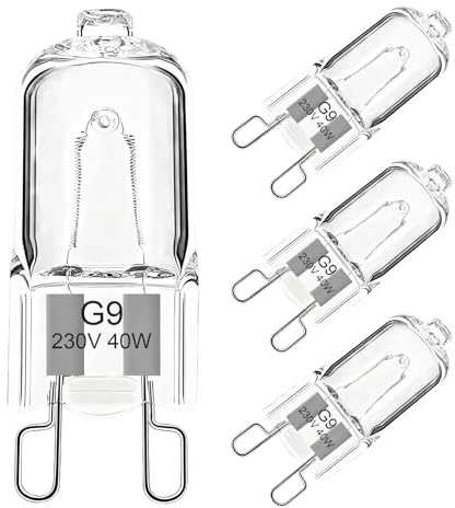 4 Pack G9 Halogenlampe 40W, G9 Backofenlampe 230V, Hitzebeständiges Leuchtmittel bis 500°C für Backofen, Mikrowelle, Grill und Küchengeräte, klarer Glaskolben, 360° Abstrahlwinkel, G9 Ersatzlampen
