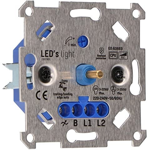 Universal Drehdimmer 250W - Unterputz Dimmschalter für dimmbare LED und Halogenlampen, Phasenabschnitt oder Phasenanschnitt wird automatisch eingestellt