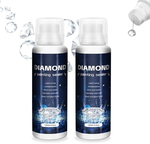 Diamond Painting Versiegelung 2 Stück Transparente Kleber mit Schwammapplikator, 5D Diamont Painting Zubehör Hochglanz Schnell Trocknend zum Glitzereffekt und Schutz von Diamanten (240 ml)