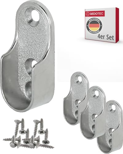 Gedotec Schrankrohrlager oval - 30 x 15 mm - 4 Stück Kleiderstangenhalter | OVA Halterung für Oval- & Kleiderstange - Stahl vernickelt matt - Seitenwand-Montage - inkl. Schrauben - Made in Germany