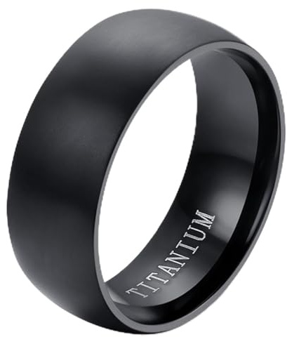 Flongo Herren Ring Breite Männerring Herrenring, 8mm Titan Band Ring Ringe Schwarz Verlobung Engagement Verlobungsringe Hochzeit Herren-Accessoires Gr.73