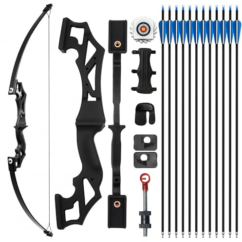 SERfawnCH 30lbs Recurvebogen-Set mit Nylon-Griff und Übungspfeilen für Outdoor-Bogenschießen & Zielübungen (Komplett)