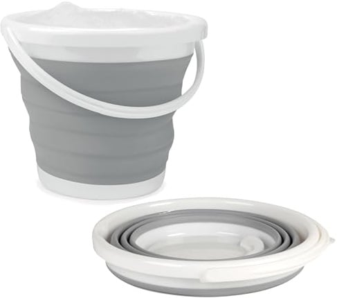 Beldray Faltbarer Eimer 10 L – Putzeimer, Pop-up-Eimer, zusammenklappbare Waschschüssel, Ideal für Camping und Festivals, Grau Weiß