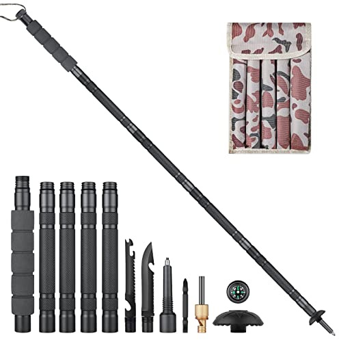 Golden Bird Wanderstöcke Survival 12 in 1 Trekkingstöcke Multifunktionale Wanderstock Verstellbare Aluminium mit Messer im Griff für Outdoor Wandern Camping Bergsteigen Trekking - Geschenke für Männer