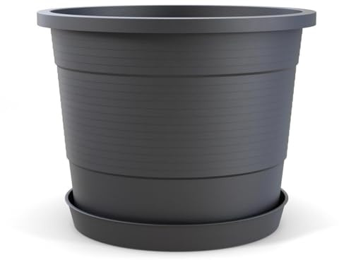 Plastard Blumentopf Ø 54 cm mit Untersetzer rund – Anthrazit – Pflanzkübel | Witterungs- UV- & frostbeständig, inkl. 45 cm Untersetzer, Pflanzkübel mit Überlauf, Pflanztopf 78 Liter, Deko Blumenkübel