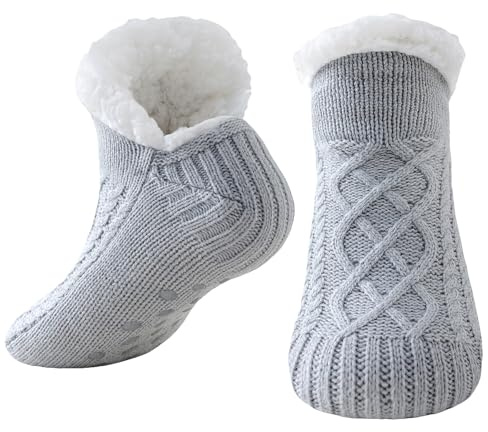 Niorasen Kuschelsocken Damen Herren, Geschenke für Frauen,Warme Haussocken | Dicke Flauschige Socken mit Greifern, Weiche Winter Hüttensocken, Stoppersocken, Weihnachtsgeschenke für Frauen, 1/2 Paar