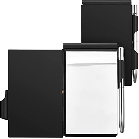 Tenare 2 Stücke Metall Tasche Notizbuch mit Stift und Nachfüllbarem Papier, Aluminium Klappe Büro Notizbuch, Mini Notizblock Halter, Kleines Tagebuch Notizbuch mit Stift Halter (Schwarz)