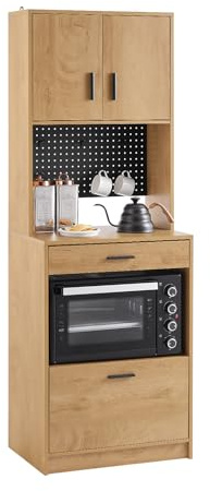 SoBuy Mikrowellenschrank mit Pegboard Hochschrank Sideboard Küchenschrank mit Mikrowellenablage Aufbewahrungsschrank Küchekommode Küchentrolley Vintage BHT ca. 60x170x40cm FSB98-N