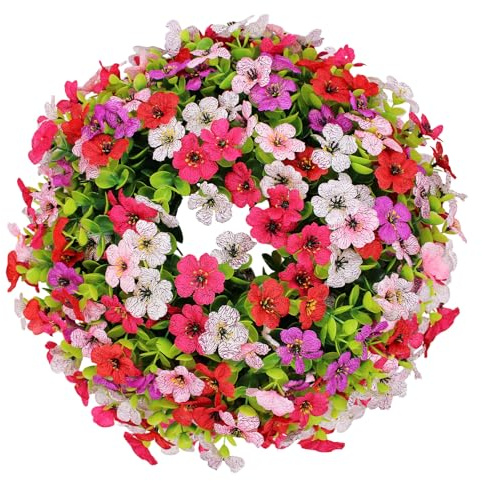 ZHIYUQL® Türkranz Haustür mit Das Veilchen und Eukalyptus, 35cm Künstliche Girlande Eukalyptus Deko Künstlich Veilchen Blumen für Haustür Fenster Feier Dekor