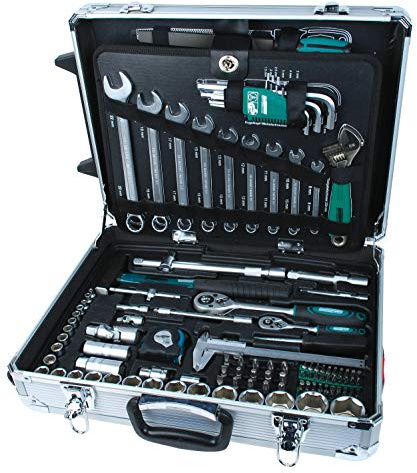 Brüder Mannesmann Werkzeugtrolley, 159-teilig - Werkzeugset mit Werkzeug aus Chrom-Vanadium-Stahl - inkl. Schraubendreher, Zangen, Ratschen, Messschieber, Maßband, Stecknüsse & Bits | M29077
