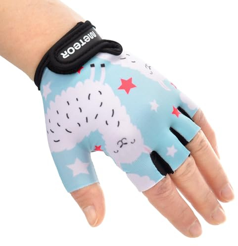 meteor Fahrradhandschuhe Kinder Halbfinger Gel Jungen Mädchen 3-9 Jahre | Radhandschuhe und Kletterhandschuhe für MTB, BMX, Laufrad und Klettergerüst - gepolsterte Handfläche, Größe nach Handbreite