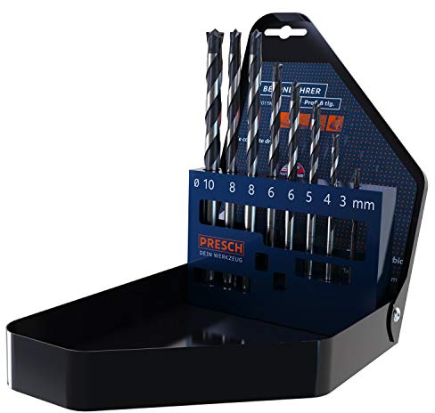 Presch Betonbohrer Set Profi 8-tlg - Hochwertiges Steinbohrer Set mit Zylinderschaft - Schlagbohrer für Beton, Stein, Mauerwerk und Marmor - Ø 3-10mm