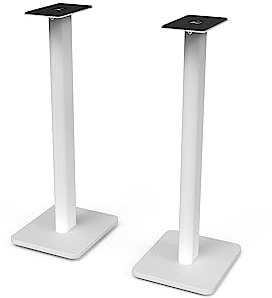 Kanto SP26PLW 26 Speaker Floor Stands | Designed for Medium to Large Bookshelf Speakers | Heavy Steel & Foam Padding | 30° Rotating Top Plate | Hidden Cable Design | White | Pair