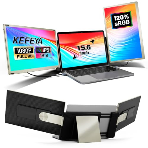 KEFEYA 15.6 Laptop Bildschirm Erweiterung für Alle Laptops 120% sRGB FHD 1080P Laptop Monitor Erweiterung Triple Portable Monitor mit Type-C USB HDMI Plug und Play für Mac, Windows, Chrome, Android